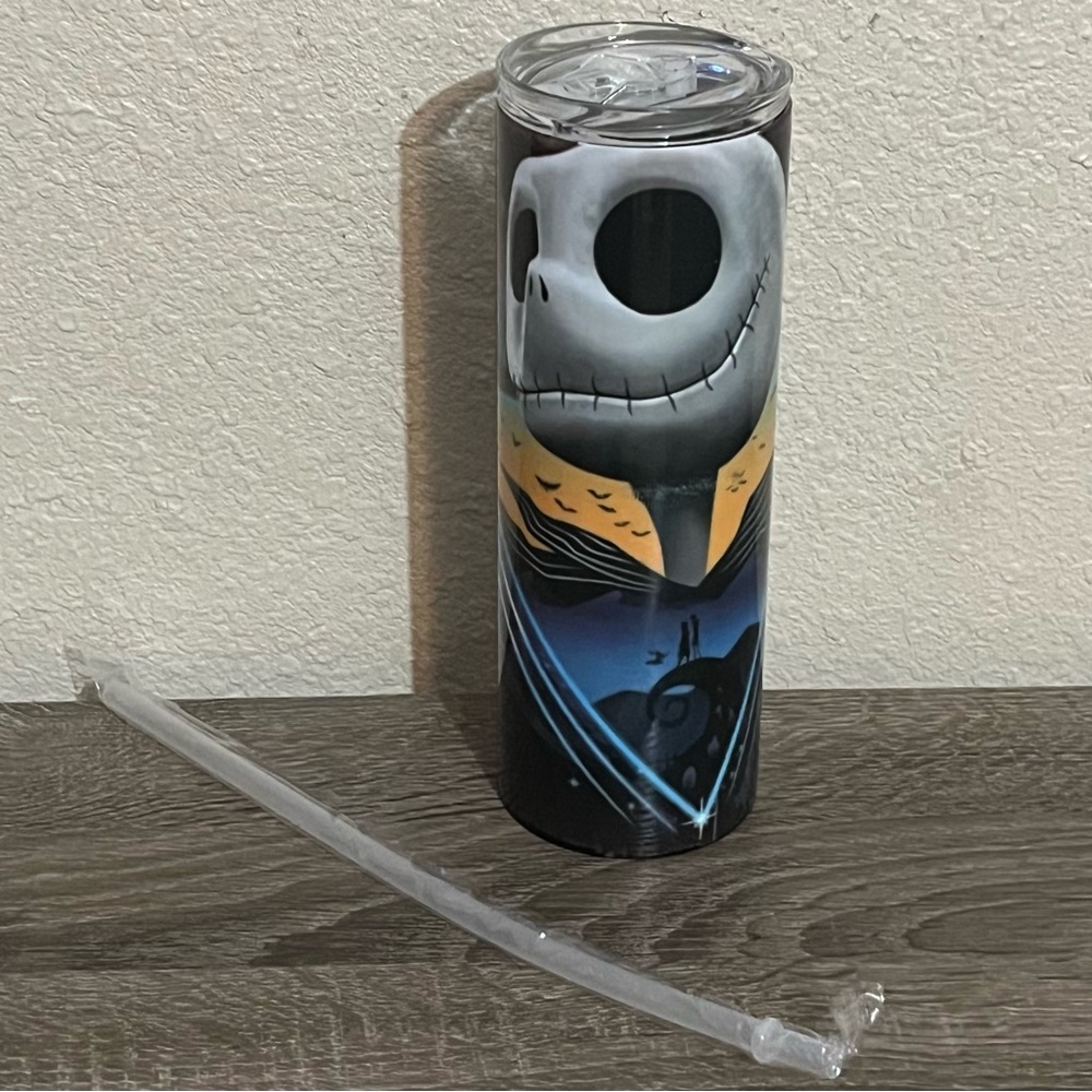 NIB Hand-Made The Nightmare Before Christmas Jack & Sally Skinny Tumbler
